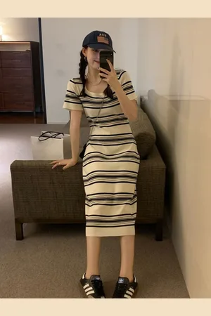 HERE&NOW Striped Sheath Midi Dress