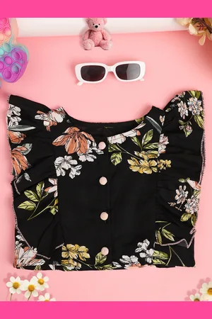 Cutiekins Girl Floral Print Ruffles Shirt Style Top