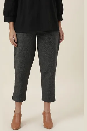 Fabindia Women Charcoal Cotton Trousers