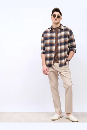 Styli Men Relaxed Fit Mid Rise Cotton Slub Plain Woven Flat-Front Trousers
