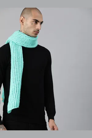 Magic Needles Unisex Sea Green Self Design Knitted Scarf