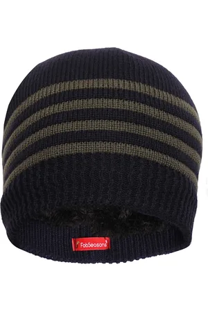 FabSeasons Unisex Blue & Olive Green Self Design Beanie