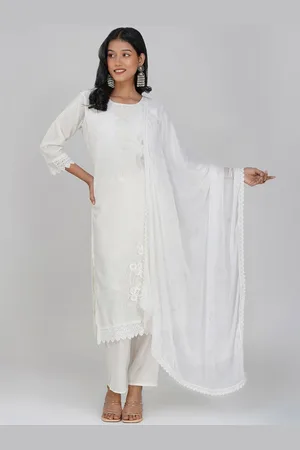 Charitra Women Floral Embroidered Regular Thread Work Pure Silk Kurti with Trousers & With Dupatta