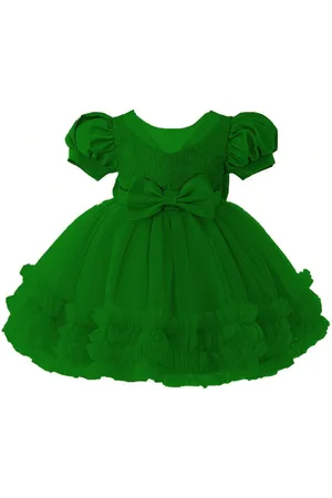 Miss & Chief Embellished Embroidered Puff Sleeve Net Fit & Flare Dress