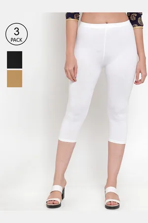 Jinfo Women Pack of 3 Black, White& Brown Capris
