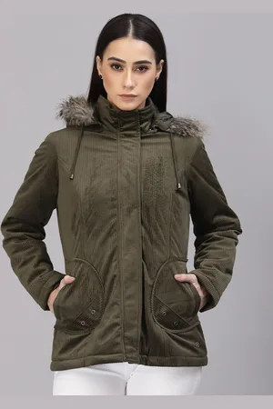 Gipsy Self Design Lightweight Parka Jacket With Faux Fur Trim
