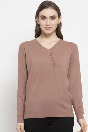 Gipsy Women Dusky Pink Solid Pullover Acrylic Sweater