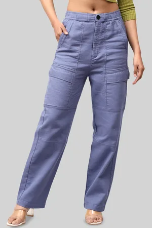 Blue Bird Women Relaxed Loose Fit High-Rise Cargos Trousers