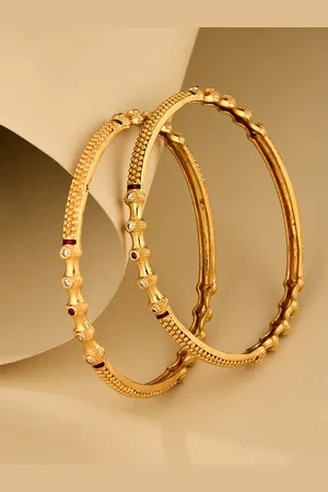 ATIBELLE Set Of 2 Gold-Plated Stone Studded Textured Bangles