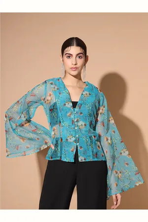 Cation Floral Printed Flared Sleeve Top