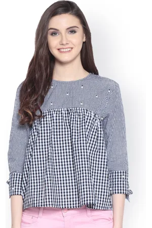 Gipsy Women Black Checked Pure Cotton Top