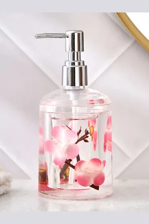 Home Centre Pink & Brown Floral Plastic Soap Dispenser