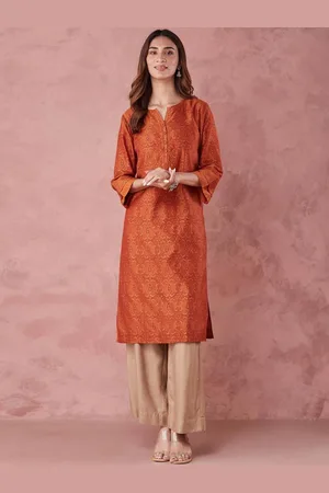 Fabindia Ethnic Motifs Printed Regular Cotton Silk Straight Kurta