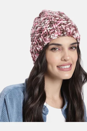Magic Needles Unisex Pink & Brown Handknitted Self Design Beanie