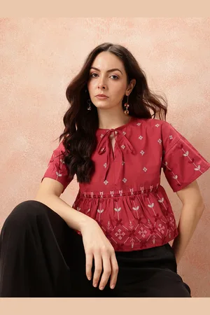 all about you Floral Embroidered Pure Cotton Empire Top