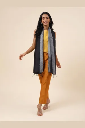 Fabindia Colourblocked Silk Stole With Tasselled border
