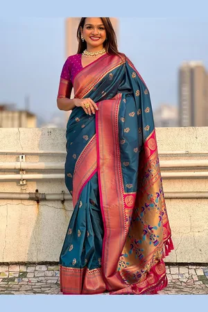 all about you Woven Design Zari Silk Blend Paithani Saree