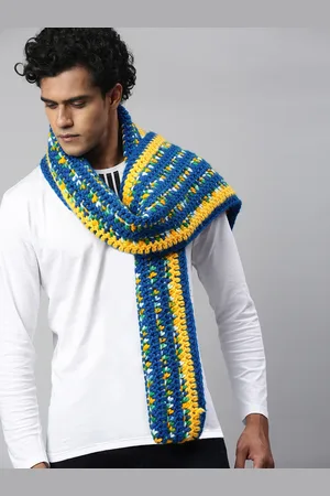Magic Needles Unisex Blue & Yellow Self-Design Scarf
