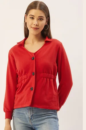 Belle Women Red Solid Fleece Lightweight Tailored Jacket