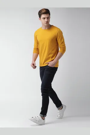 Mast & Harbour Men Mustard Yellow Lightweight Solid Round Neck T-shirt
