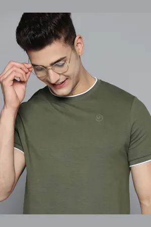 Mast & Harbour Men Olive Green Pure Cotton Solid T-shirt