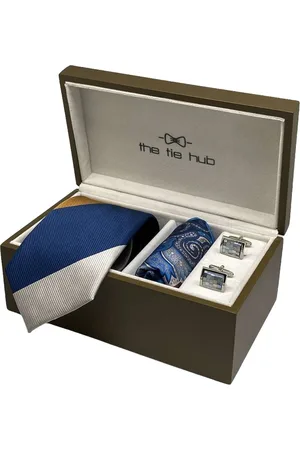 The Tie Hub Men Blue & Mustard Yellow Accessory Gift Set