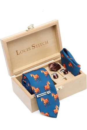 LOUIS STITCH Men Printed Italian Silk Necktie Accessory Gift Set
