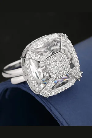 ATIBELLE Silver Plated CZ Stone Studded Finger Ring