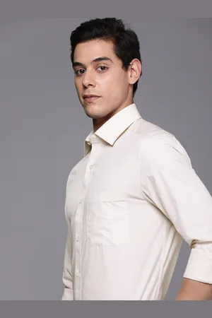 Louis Philippe Men Beige Solid Classic Fit Formal Pure Cotton Shirt