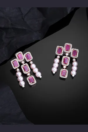 ESTELE Rose Gold-Plated CZ-Studded Square Drop Earrings