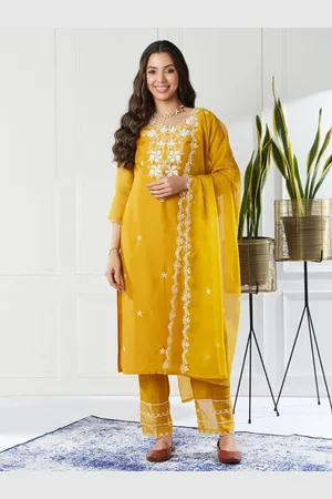 Colors  of Earth Floral Embroidered Round Neck Straight Kurta With Trousers And Dupatta