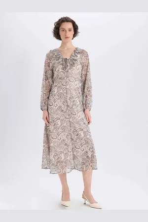 DeFacto Floral Print A-Line Midi Dress