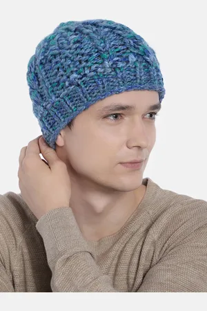 Magic Needles Men Blue Woollen Handknitted Cable Beanie