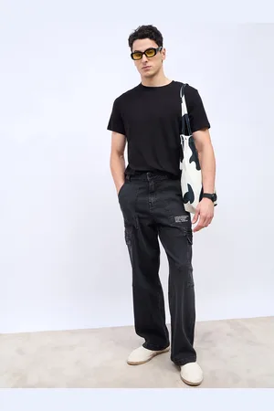 Styli Men Wide Leg Panelled Cargo Jeans