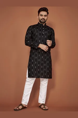 Anaita Striped Embroidered Mandarin Collar Sequins Detail Cotton Straight Kurta