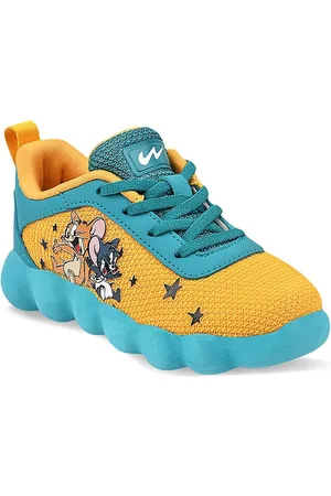 Campus Kids Mustard Yellow Tom & Jerry Printed Mesh Running Shoes