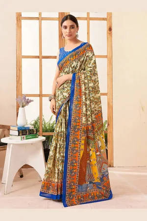 all about you Kalamkari Printed Pure Cotton Ikat Saree