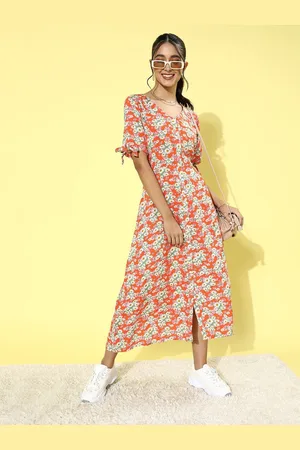 DressBerry Floral Print Crepe A-Line Midi Dress
