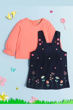 Nauti Nati Girls Floral Embroidered Corduroy Pinafore Dress