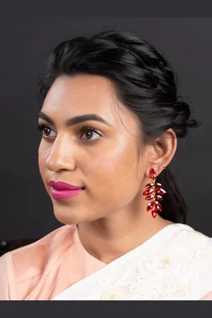 Alberre Odette Gold-Plated Stone-Studded Leaf Drop Earrings