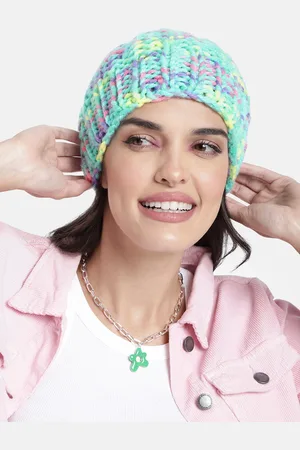 Magic Needles Unisex Teal Green Hand Knitted Self Design Beanie