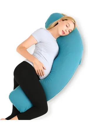 Pum Pum Turquoise Blue & Grey J shape Fibre Filled Faux Velvet Ultra Soft Maternity Pillow