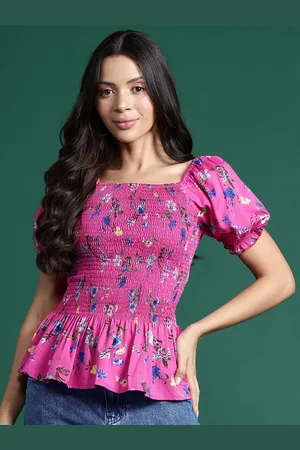 Deewa Women Floral Print Puff Sleeve Crepe Top