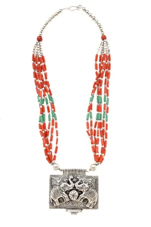 Bamboo Tree Jewels Red & Green Tribal Necklace