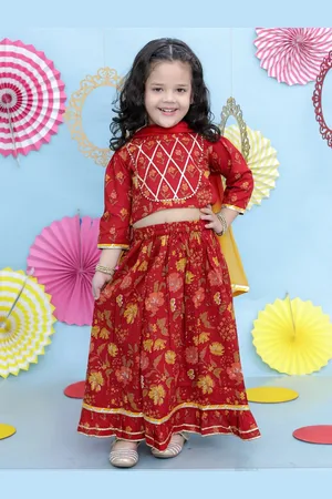 KID1 Girls Floral Printed Gota Patti Detail Ready to Wear Lehenga & Blouse With Dupatta
