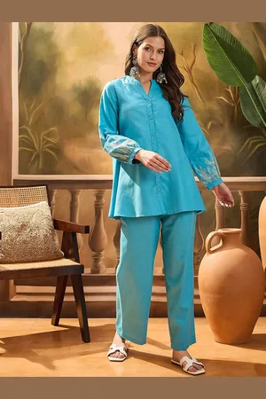 Sangria Embroidered Pure Cotton Shirt With Palazzos Co-Ords