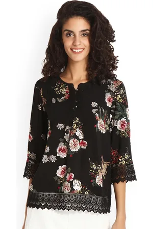 Gipsy Women Black Floral Print Top
