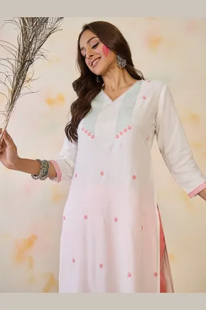 Indo Era Women Ethnic Motifs Embroidered Thread Work Floral Kurta