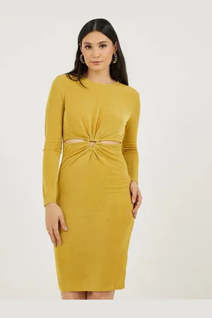 Styli Women Solid Round Neck Bodycon Knee Length Dress