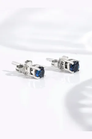 FableStreet 925 Sterling Silver Rhodium-Plated Blue Zircon Studs Earrings